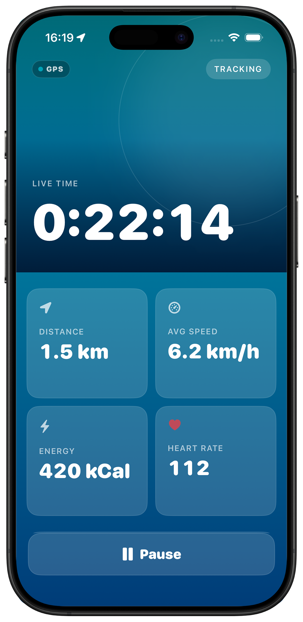 SUP Tracker active workout screen