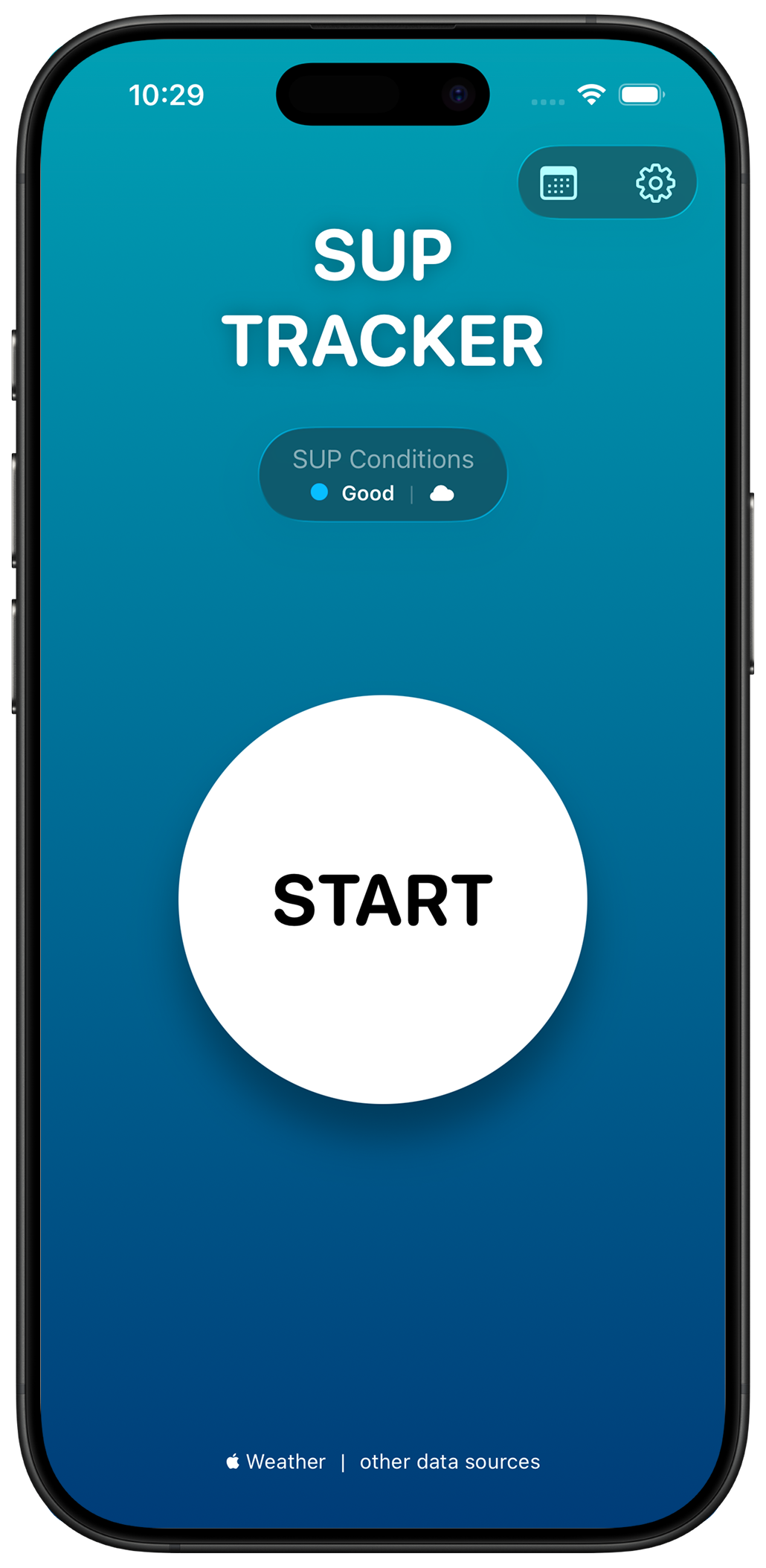 SUP Tracker start screen
