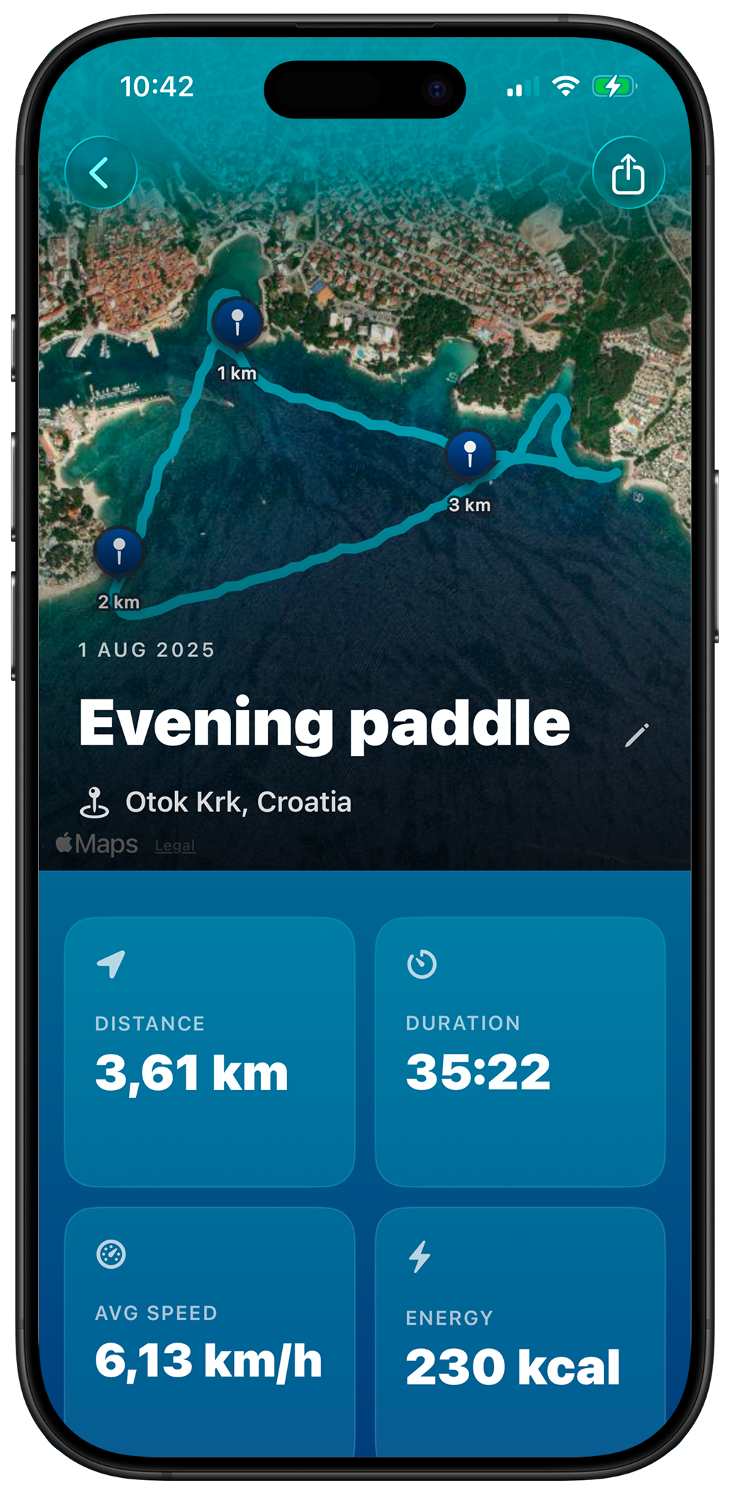 SUP Tracker workout route map and stats